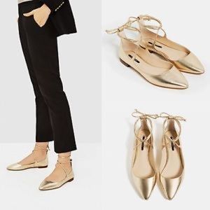 Gold Zara Lace Up Flats! Sold out! Size 8